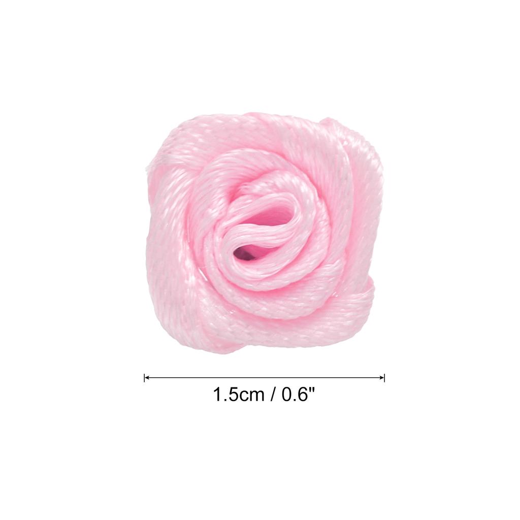 100Pcs 1.5cm Mini Satin Ribbon Roses Handmade Rolled Rosette Flower for DIY Crafting Accessories Sewing Wrapping Decoration