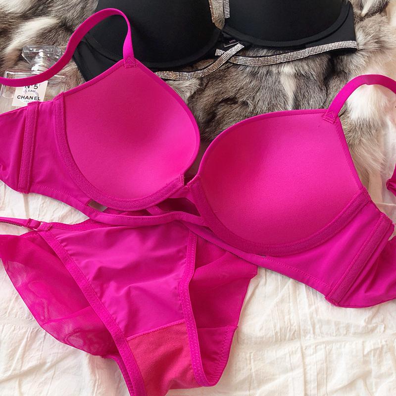 Sexy Women Underwear Set Cross Hollow Bra Fashion Rhinestones Cup Solid Color Push Up Brassiere Deep V Lingerie 2 Pieces Set