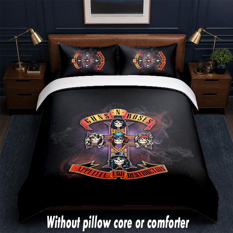 Guns N’ Roses Design Bed Bedding Set 1 Duvet Cover + 2 Pillowcases Soft Breathable Household Bed Linens