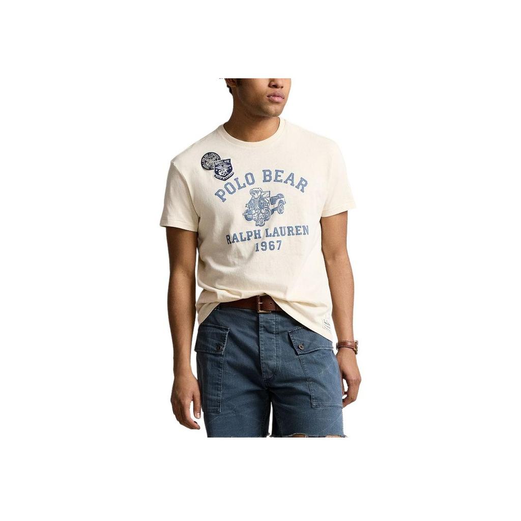 Polo Ralph Lauren Letter And Number Print Crew Neck Short Sleeve T Shirt Men Tops Washed-White MNPOTSH1N822063-100