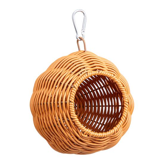 Parakeet Nest, Chewproof Plastic Frame Washable Small Bird House for Cage, Hanging Cozy Sleeping Nest, Woven Rattan Bird Nest with Metal Hooks