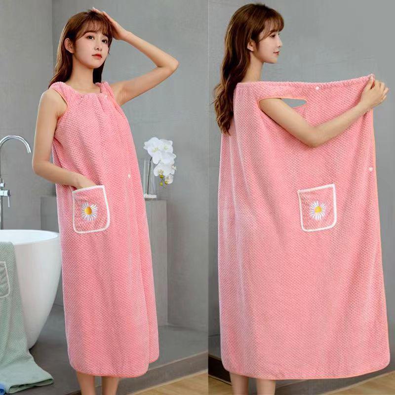 Женский банный халат-полотенце большого размера - На бретельках, Впитывающий халат для домашнего использования