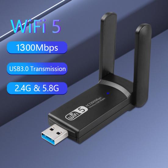 Network Card Compact No Heating Black WiFi Adapter 1300M 5G USB 3.0 WiFi Adapter Wireless Network Card Office Accessory