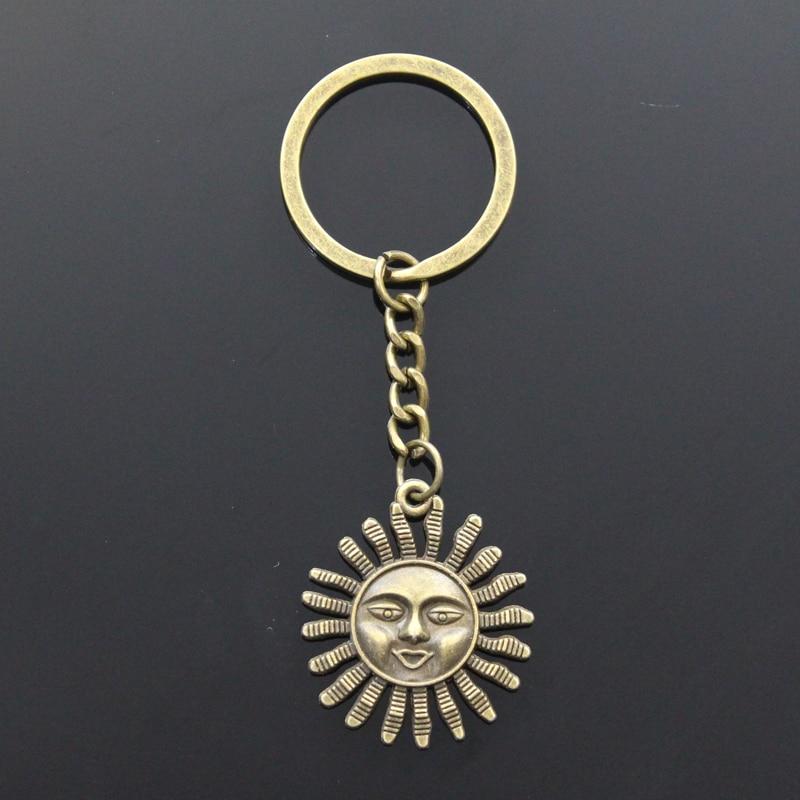 Новый брелок 34x29 мм Sun Face Sunburst бронзовый серебряный цвет подвески DIY мужской автомобильный брелок кольцо держатель брелок ювелирные изделия подарок