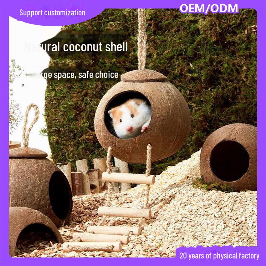 Гнездо для хомяка Кокосовая скорлупа Дом-укрытие для питомцев - Летняя среда обитания для лазания для мелких животных