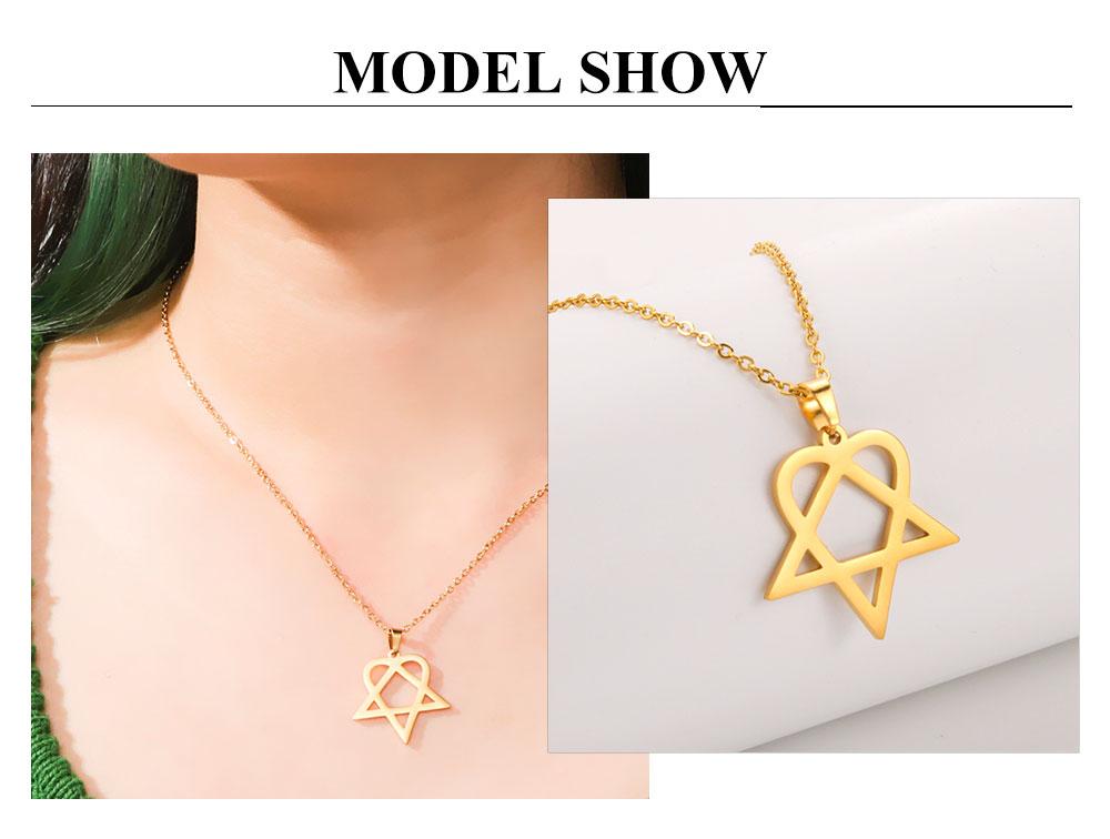 Cazador Heart Pentagonal Pendant Necklace For Women Geometric Stainless Steel Chain Necklaces Jewelry Wholesale 2026 New Arrival