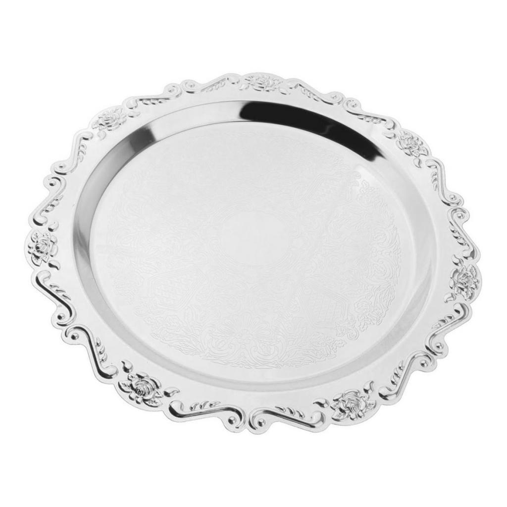 Серебряная круглая металлическая тарелка для фруктов, кондитерских изделий, поднос для чая и десертов 25 см