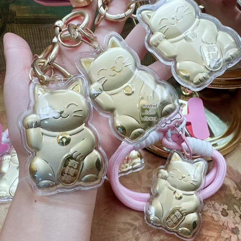 999 Pure Gold Lucky Cat Money Tree Keychain: Charming Cartoon Bag Pendant Gift for Girlfriend or Best Friend