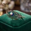 Metal Lapel Pin Vintage Peacock Feather Brooch, Faux Pearl Rhinstone Pin, Clothing Jewelry Accessories for Wedding Party Prom Rhinestone Dress