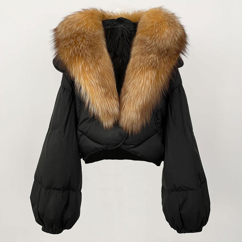 OFTBUY Зимняя модная утолщенная и теплая роскошная пуховая куртка 90% белого утиного пуха женская короткая свободная шуба с меховым воротником