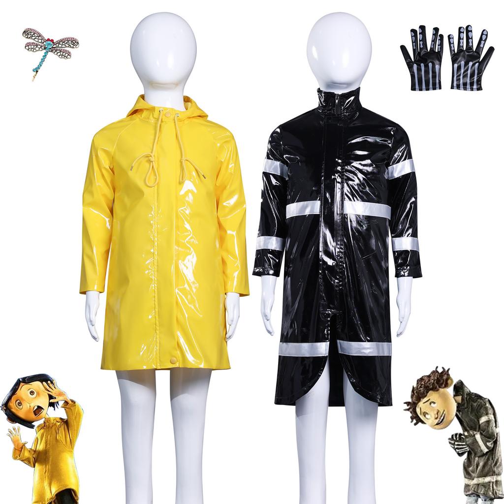 Ghost mom cos Caroline Webber kids adult full cosplay yellow cos raincoat halloween character