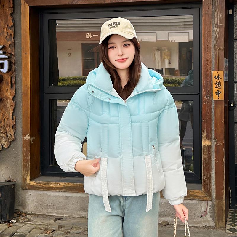 2025 новая постепенная смена цвета хлопковая одежда женская американская хлопковая куртка студенческая с капюшоном хлопковая одежда зимняя куртка