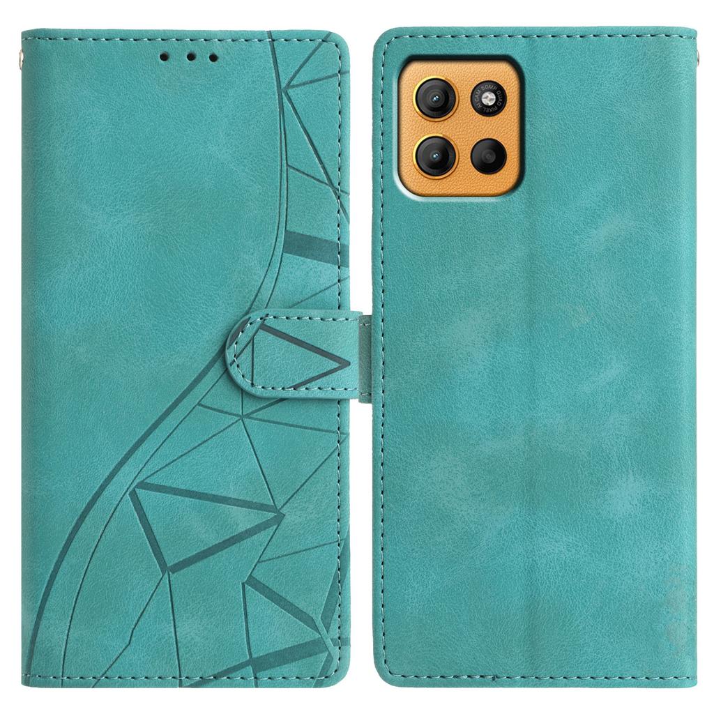 For Motorola Moto G15 4G Case Wallet Stand Imprinted Triangle Pattern Leather Phone Flip Cover
