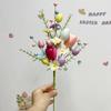 Easter Branches Picks Stems Glitter Fake Twig with Pastel Eggs Berries Eucalyptus for Vases Farmhouse Floral Decor Artificial Berry Stems for Vase (F)