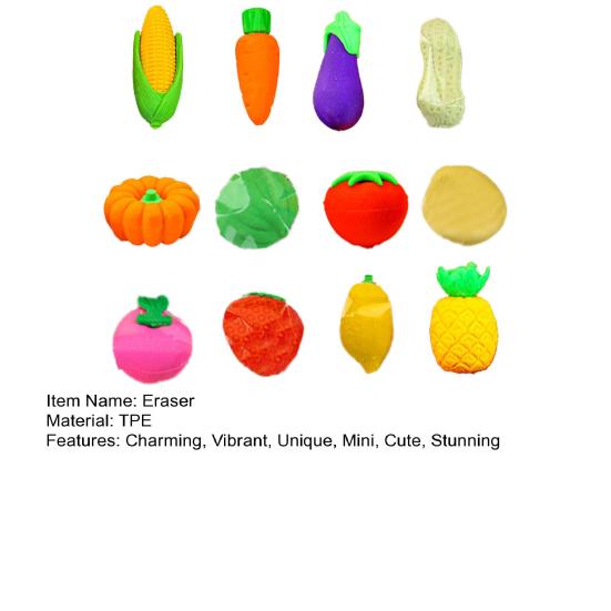 Набор из 12 шт. Ластиков Фрукты и Овощи Мини 3D Лимон Помидор Баклажан Ластик для Карандаша для Призов в Классе Подарков Канцелярских Принадлежностей Вечеринка в Честь Возвращения в Школу Сувениры