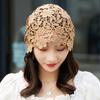 2CPS Women's Ethnic Style Flower Hat Hollow Single-Layer Pull-On Hat Rhinestone Retro Head-Wrapping Dual-Use Headscarf Hat
