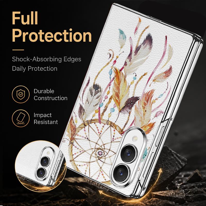 Чехол-домик с ловцом снов, кнопки, блоки для Samsung Galaxy Z Fold 8 Ultra 7 6 5 4 Z Fold8 Fold7 Fold6 Fold5, роскошная кожаная накладка с покрытием