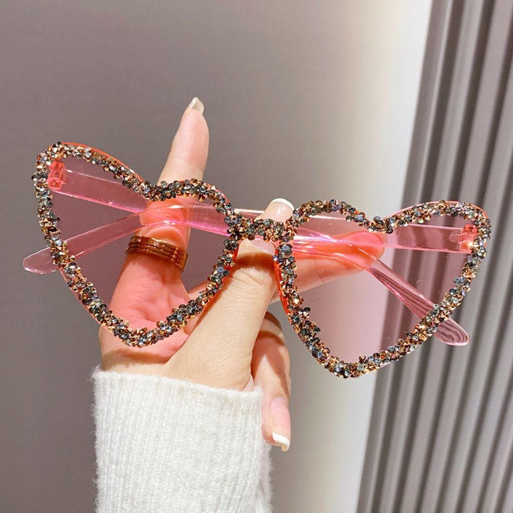 Солнцезащитные очки в форме сердца с украшением из страз, очки для улицы, солнцезащитные очки конфетного цвета, черные солнцезащитные очки