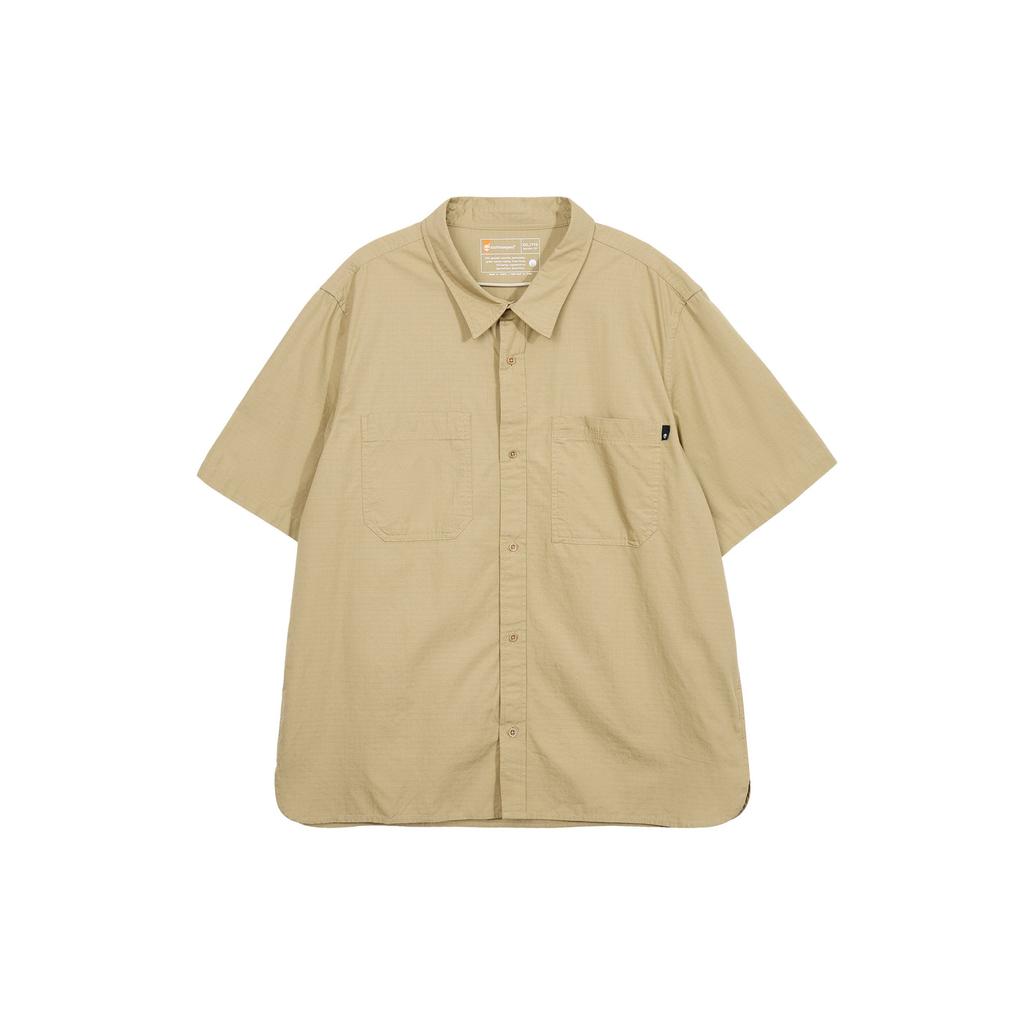Timberland SS24 Outdoor Casual Breathable Comfortable Solid Color Pointed Collar Short Sleeve Shirt Men Shirts Khaki A42GU-DH4