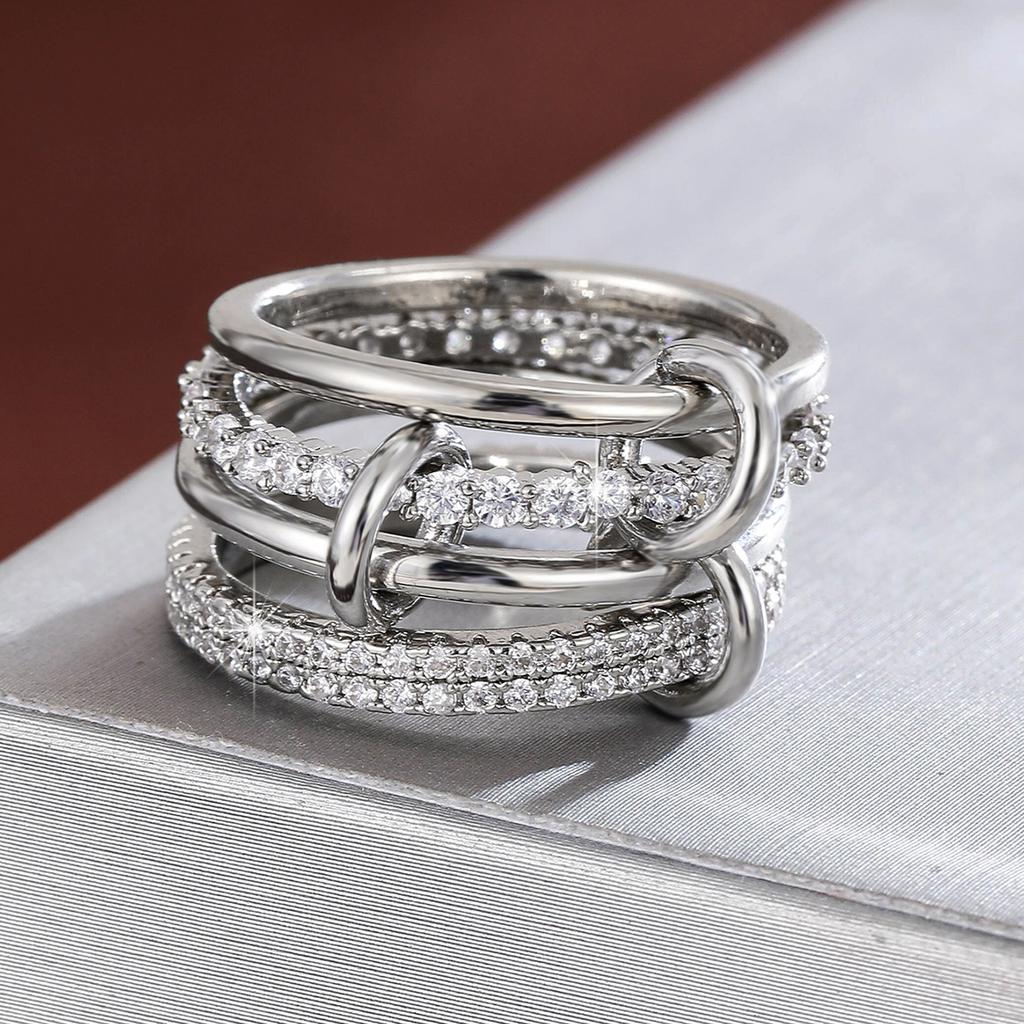 Four-piece Synthetic Zirconia Copper Ring for Women Stacking Finger Jewelry Accessories