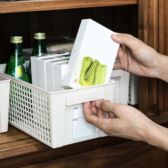 Пластиковая корзина для хранения с этикеткой, многоцелевой контейнер для хранения с нескользящей ручкой, вентилируемый