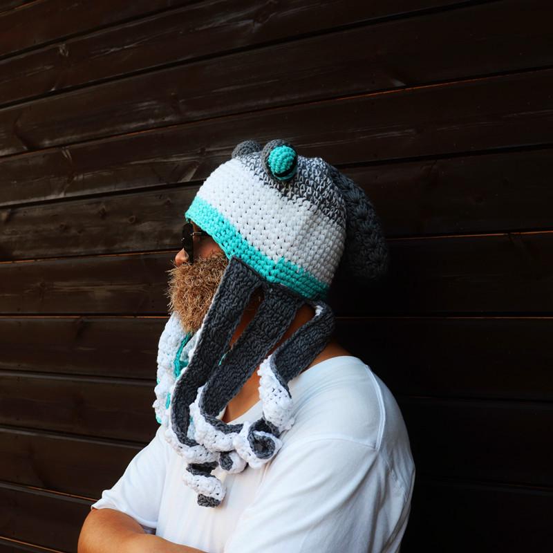 Взрослый Хэллоуин Вязаный крючком Головной убор Осьминога - Смешная шапка из шерстяной пряжи