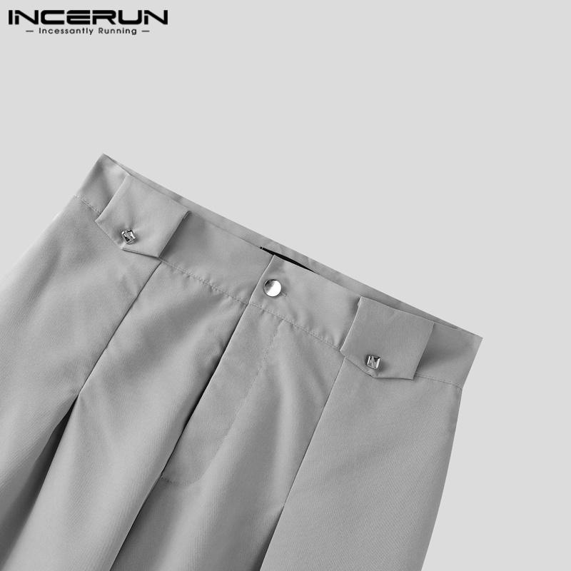 INCERUN 2PCS Men Outfits Lapel Neck Short Sleeve Buttons Shirt Long Straight Pants Sets