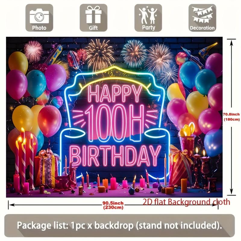 100th Birthday Party Banner, Polyester Backdrop for Home Room Wall Decor and Photo Props