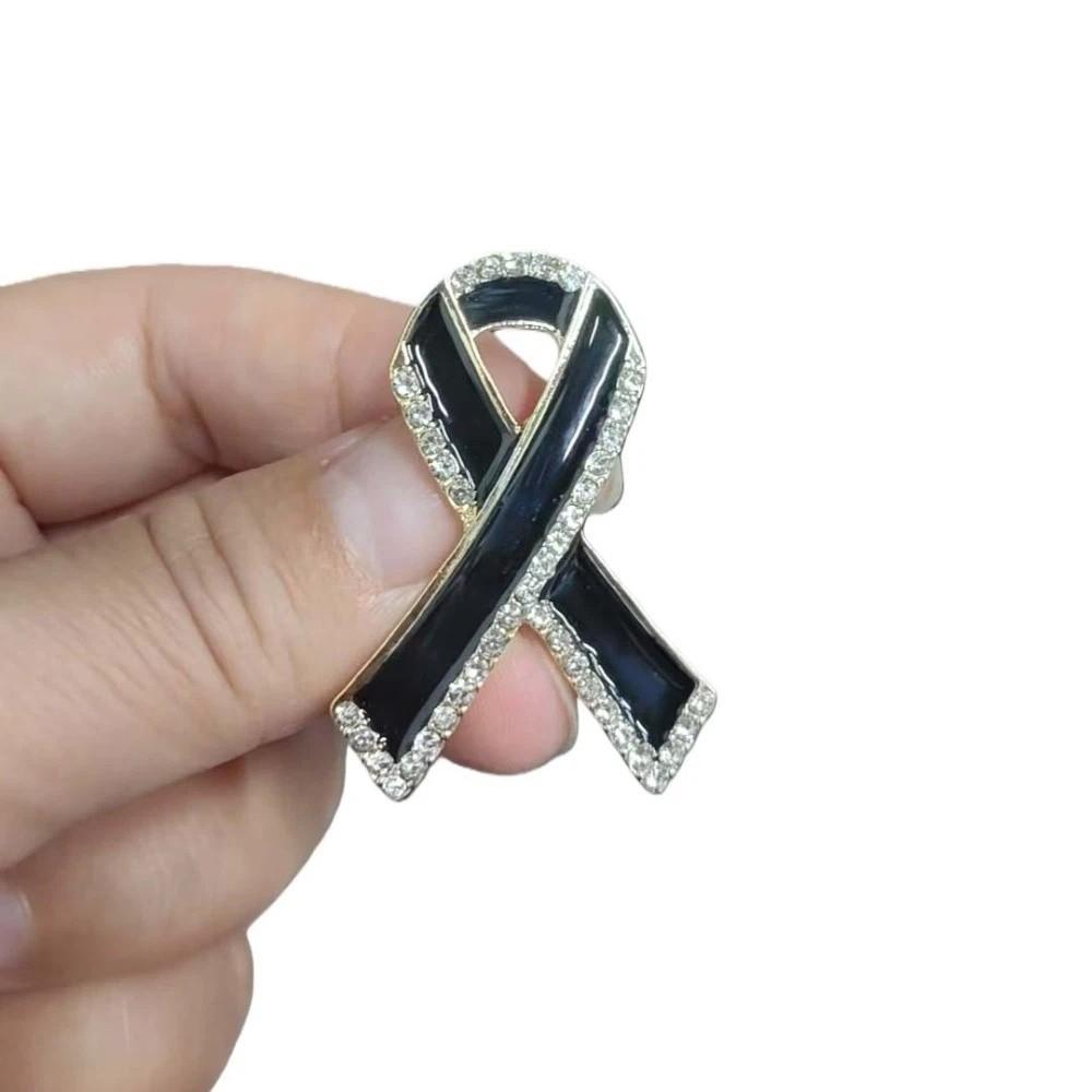 Awareness Black Ribbon Pin Rhinestone Crystal Funerals Memorial Pin Funeral