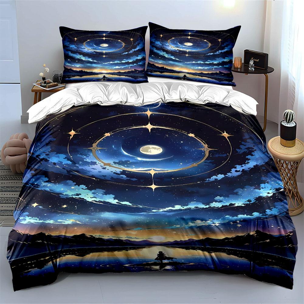 Celestial sky with moon. Bedding sets Duvet cover sets Duvet covers Pillowcases(1*Duvet Cover 2*Pillowcases without duvet insert)