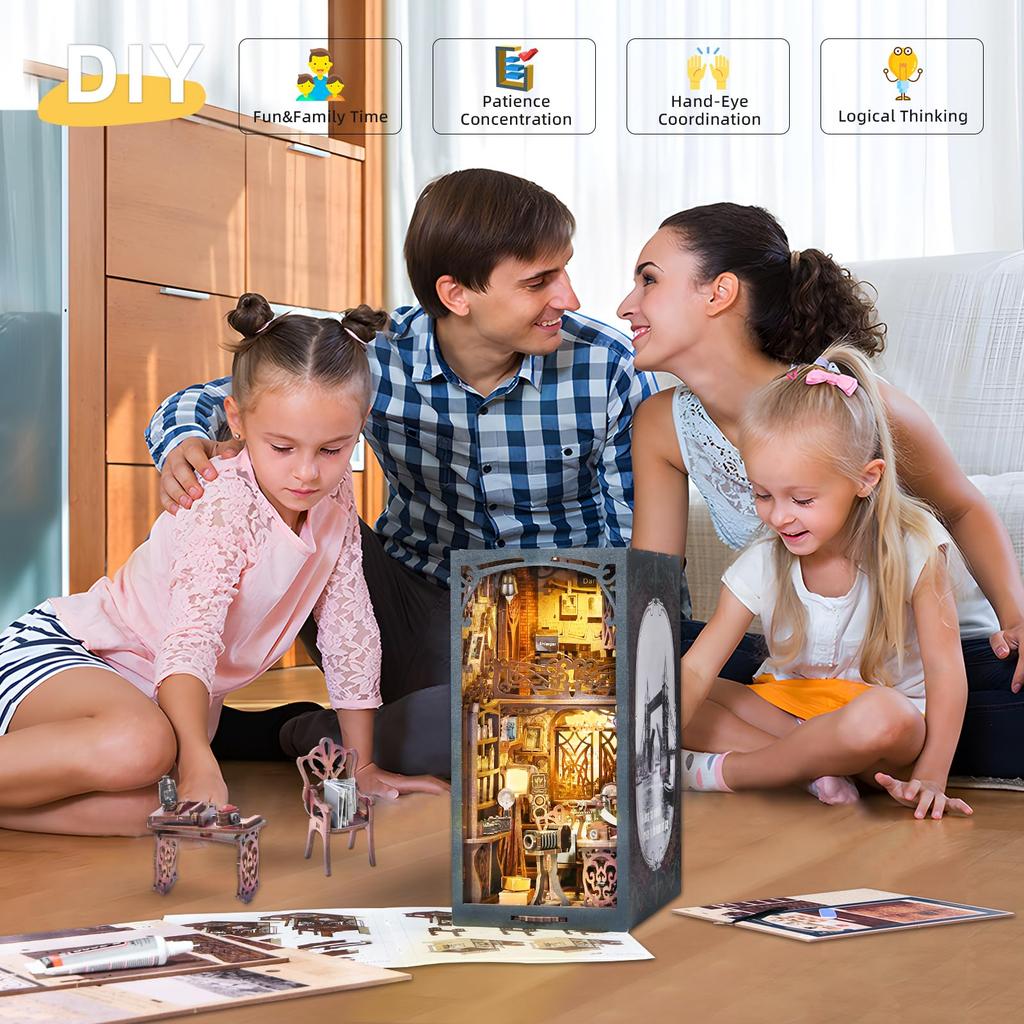 Book Nook DIY Kit for Adults, Wooden 3D Puzzle, Miniature House Assembly Kit, Bookshelf Decoration, Camera Model, for Photography Enthusiasts [Movie