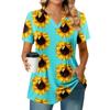 Женская плиссированная футболка с V-образным вырезом и короткими рукавами с принтом подсолнухов, повседневная деловая рубашка