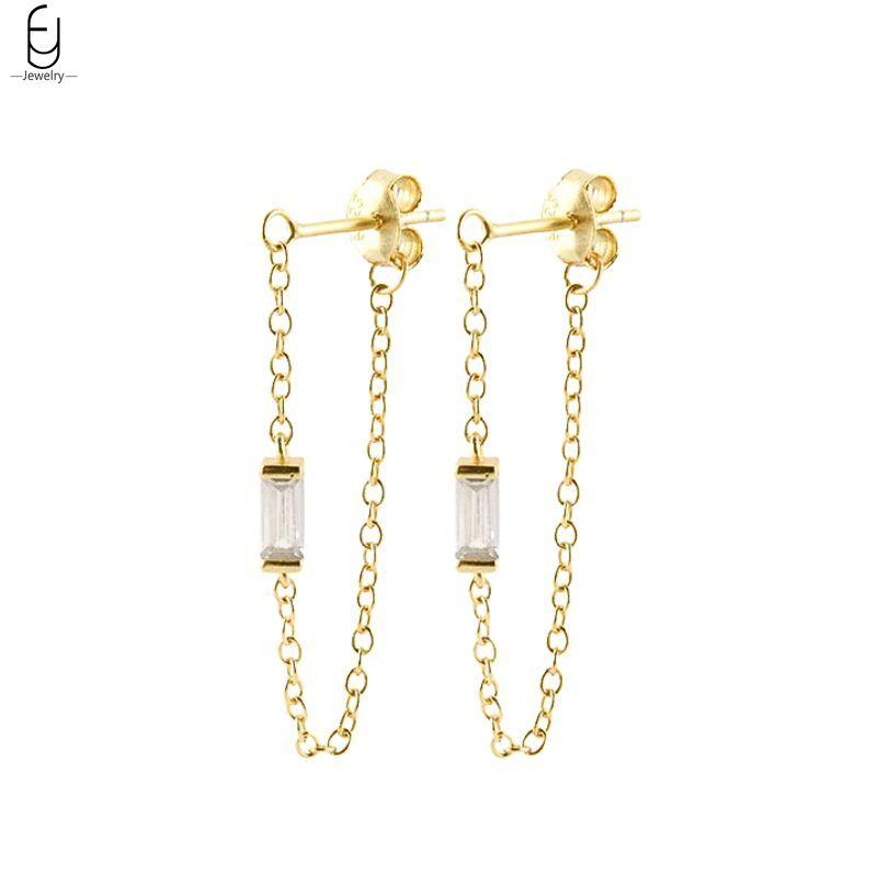 925 Silver Needle Luxury Long Chain Tassel Crystal Stud Earrings For Women Exquisite Pendant Gold Earrings Fine Jewelry