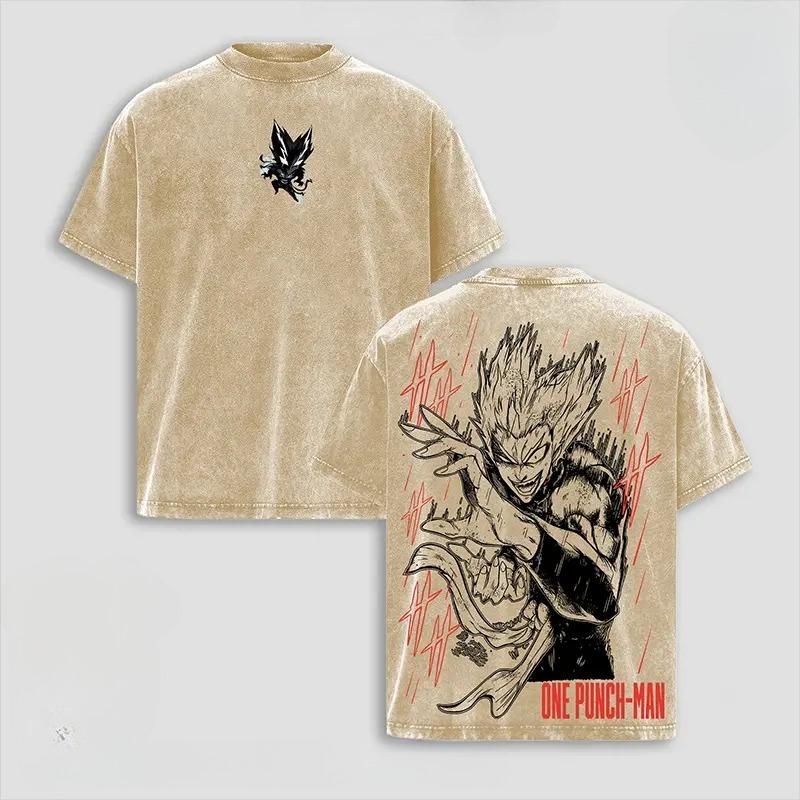 Hot Anime ONE PUNCH MAN Garou Clothing Men Women Short Sleeve Tshirts Washed Cotton Tee Retro Oversized T-shirt Harajuku T Shirt
