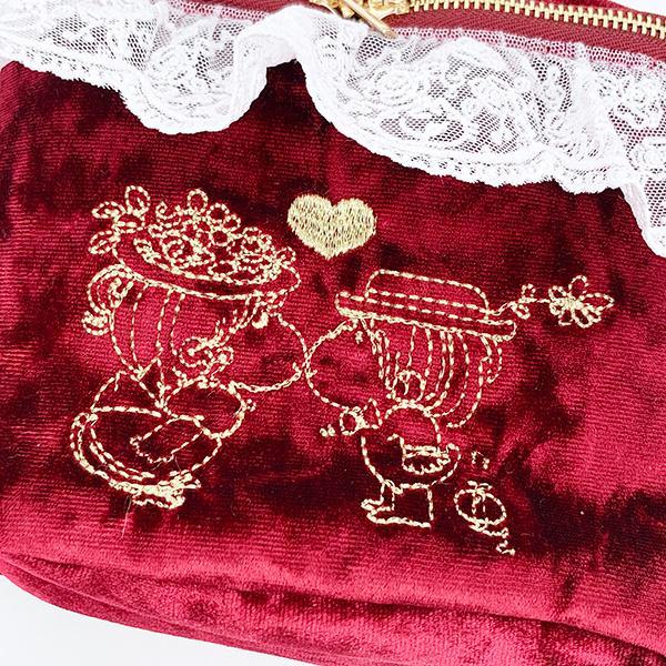 Ado Mizumori Lace and Velour 2-way Vanity Bag Wine Red