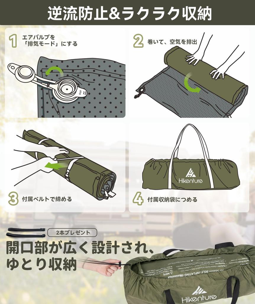 Надувной матрас Hikenture с двумя клапанами для быстрого надувания, очень легкий, для бесконечного автокемпинга, инструкция по эксплуатации и сумка для хранения, автоматическое надувание воздухом