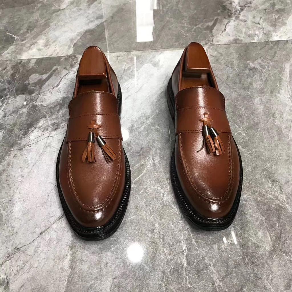 Британская мода, новые заостренные деловые повседневные кожаные туфли с кисточками, мужские туфли с одним башмаком, модель 85134-G