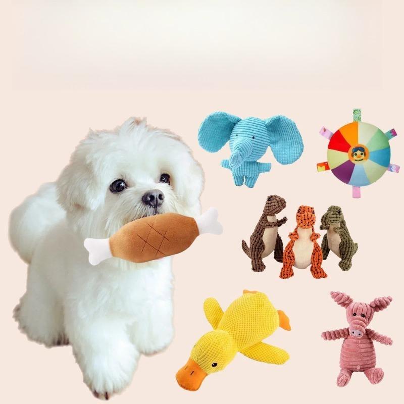 Pet Plush Squeaky Toy Assorted Cartoon Shapes Corduroy Molar Interactive Boredom Relief Dog Chew Toy