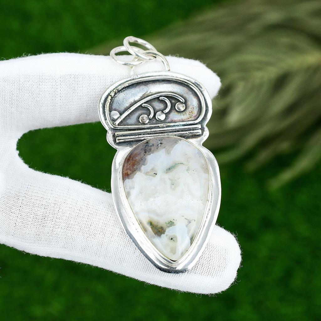 Friendship Day Sale Solar Moss Opal Gemstone 925 Sterling Silver Wedding Pendant