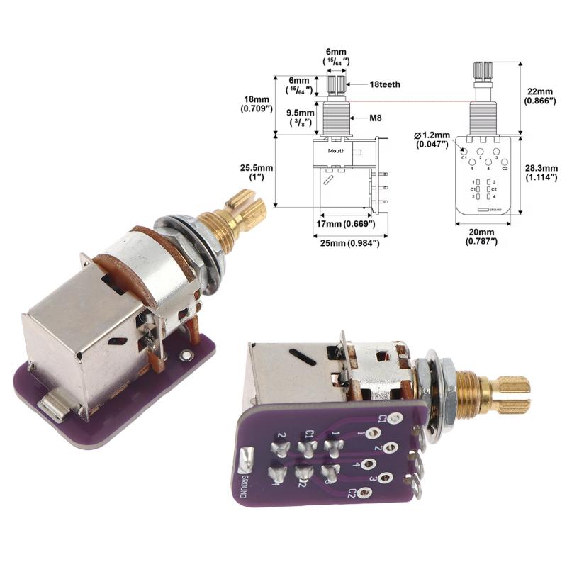 A250K/B250K/A500K/B500K Pcb Mod Dpdt Push-Pull Brass Pot Metric Split Shaft 9.5Mm Potentiometer For Guitar Bass
