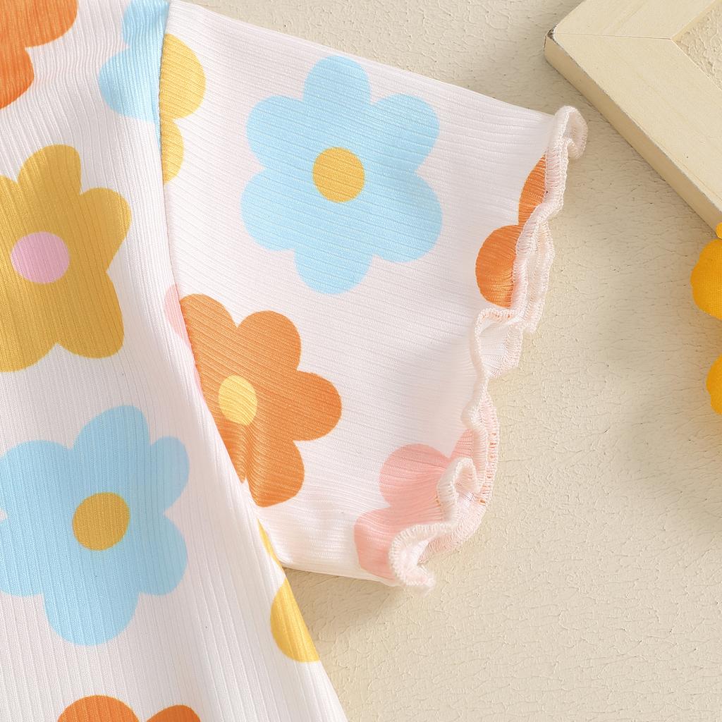 Baby Girl Summer Outfits Colorful Floral Print Short Sleeve Tops + Shorts Set Infant 2Pcs Clothes