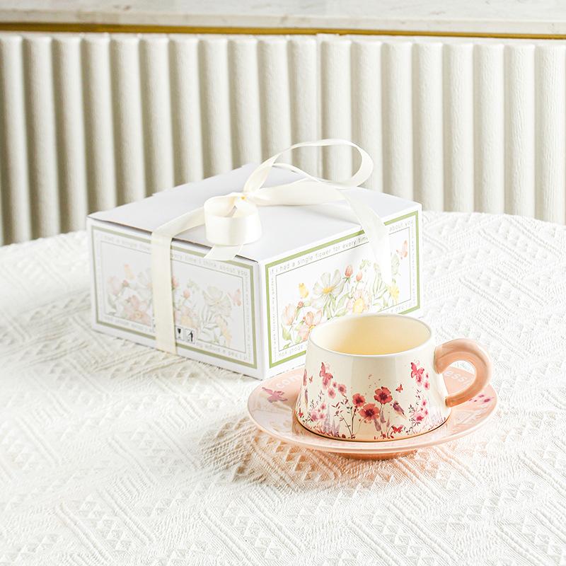 Винтажный набор кофейной чашки и блюдца, как масляная живопись, с цветущими ландышами, керамическая кофейная чашка в подарочной коробке, с подарочной керамической чашкой
