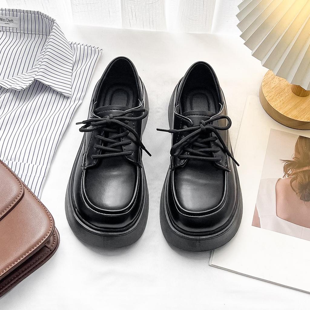 Retro Small Leather Shoes Women's British Style Platform Shoes Muffin Single Shoes Japanese Jk Shoes College Style Big Head Shoes Spring and Autumn V