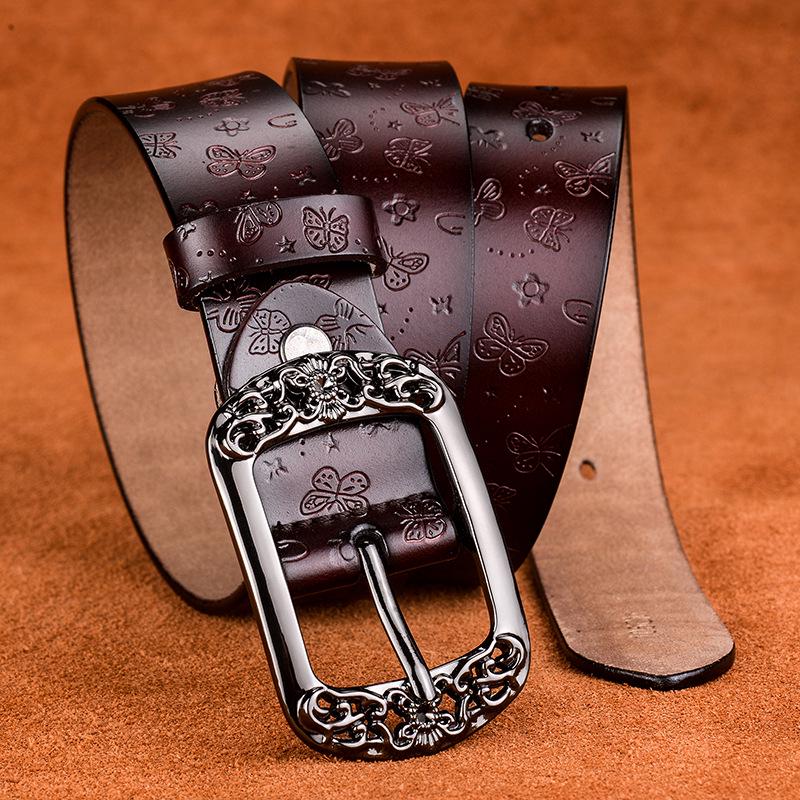 Ремень Новый Ретро Коровьей Кожаный Ремень Женский Модный Тисненый Пряжка Повседневные Джинсы Широкие