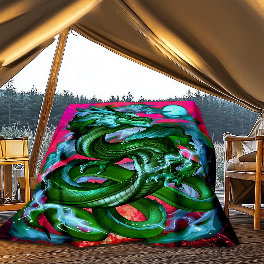 1pc Dragon Art Print Throw Blanket Polyester Fiber, Lightweight Flannel, Soft & Warm, All Season Use for Outdoor, Camping Digital Print