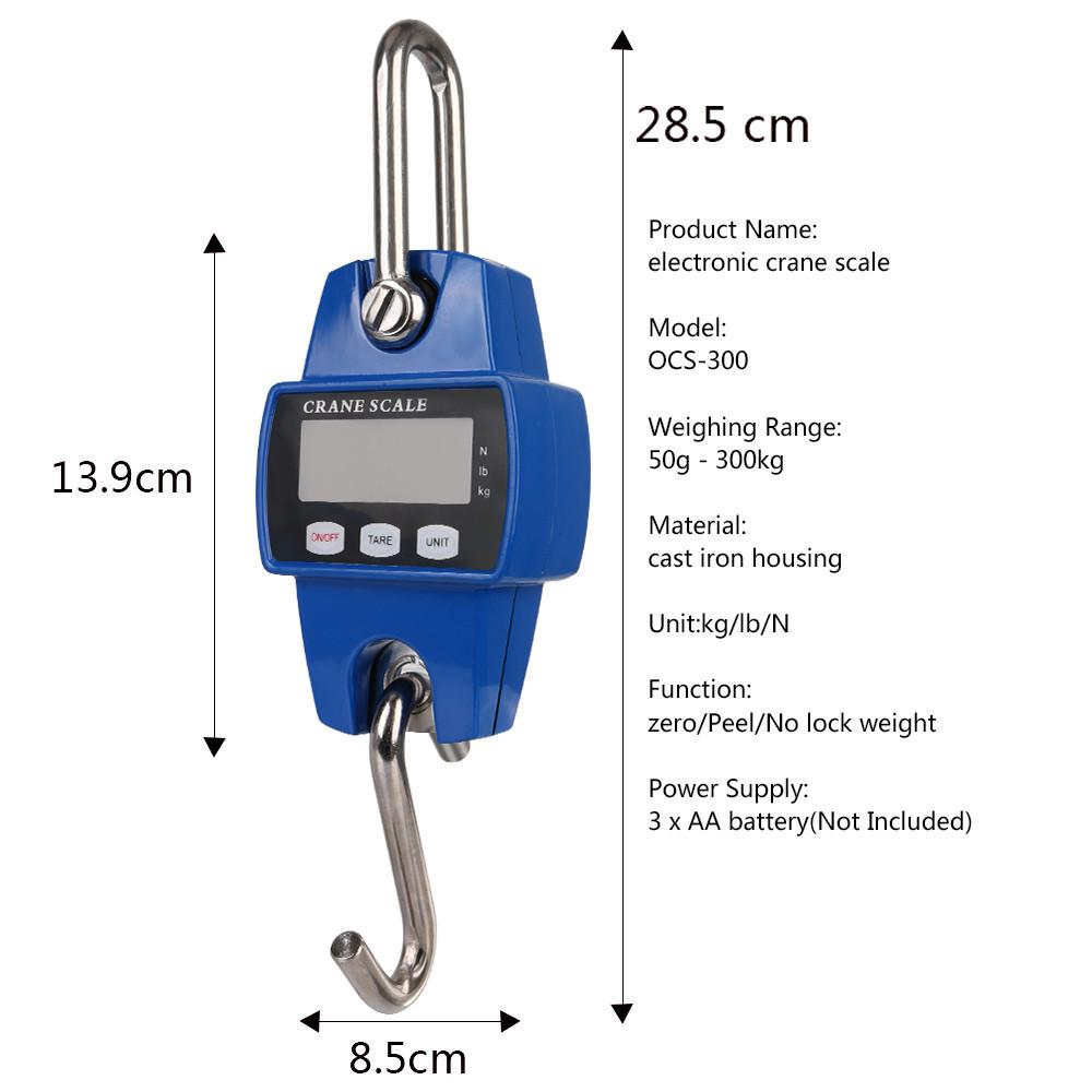 300kg Portable Electronic Hanging Scale Stainless Steel Crane Scale Digital Heavy Duty Hanging Hook Scales