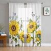 Sunflower Design Yellow Tulle In Sheer Curtains for Living Room Bedroom Kitchen Window Treatment Chiffon Curtain Blinds