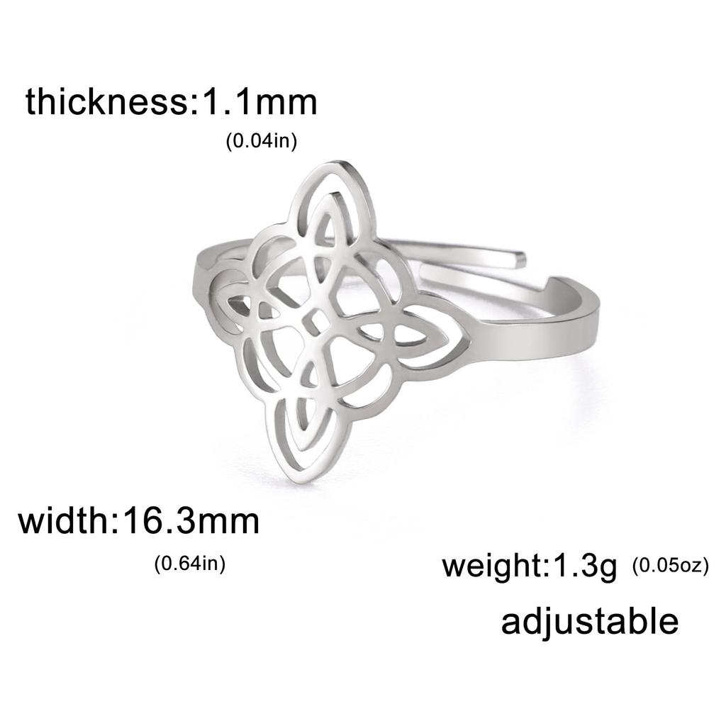YILUOCD Witchcraft Stainless Steel Open Ring Supernatural Witch Knot Rings For Women Wiccan Cross Protection Amulet Jewelry