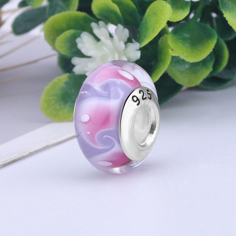 925 пробы стерлингового серебра Lampwork стеклянная бусина Murano Пластик Aolly Charm Fit Браслет Женщины Девушка DIY Ювелирные изделия