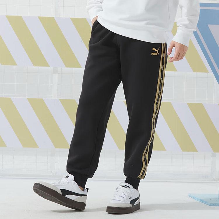 Puma Letter Gold Logo Print Breathable Retro Sports Joggers Men Joggers Black 628312-01